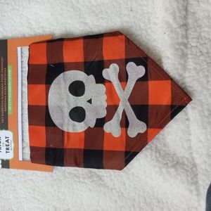 Gothic Glitter Skull Crossbones Buffalo Check Orange Black Small Pet Bandana